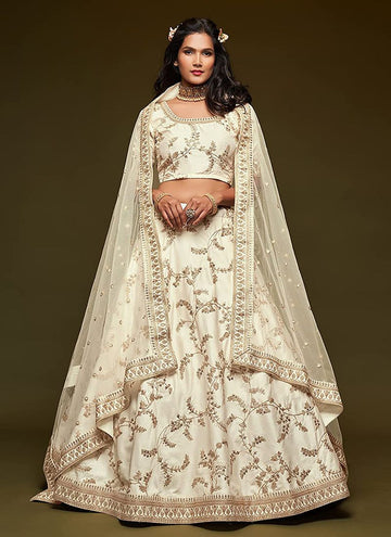Simple White Lehenga Designs in Art Silk